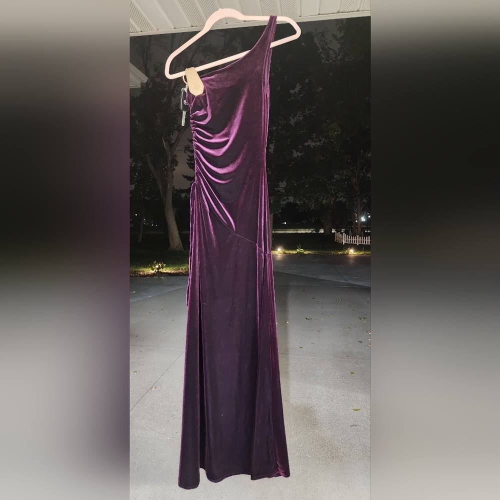 Dark purple one shoulder 90s inspired dress